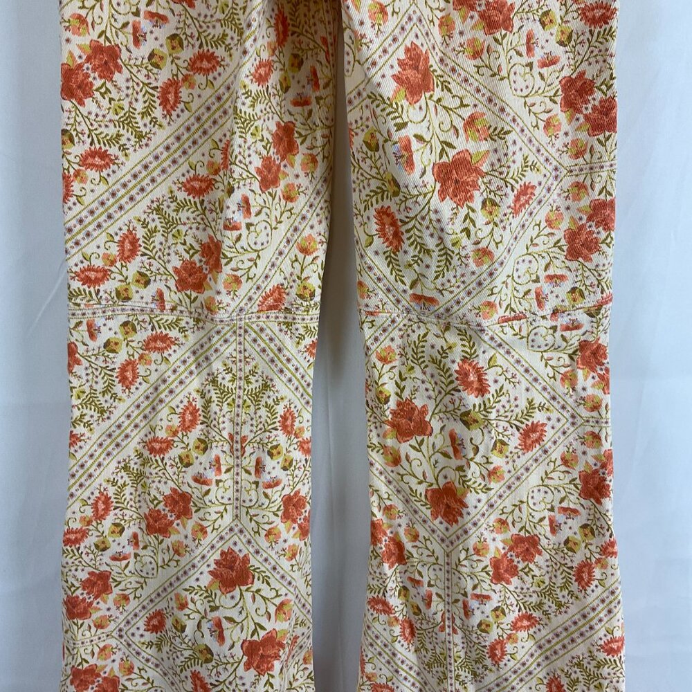 Show Me Your Mumu Pants XS Peach Green Coral Floral Elastic Waist Pull-On Denim - Picture 10 of 12